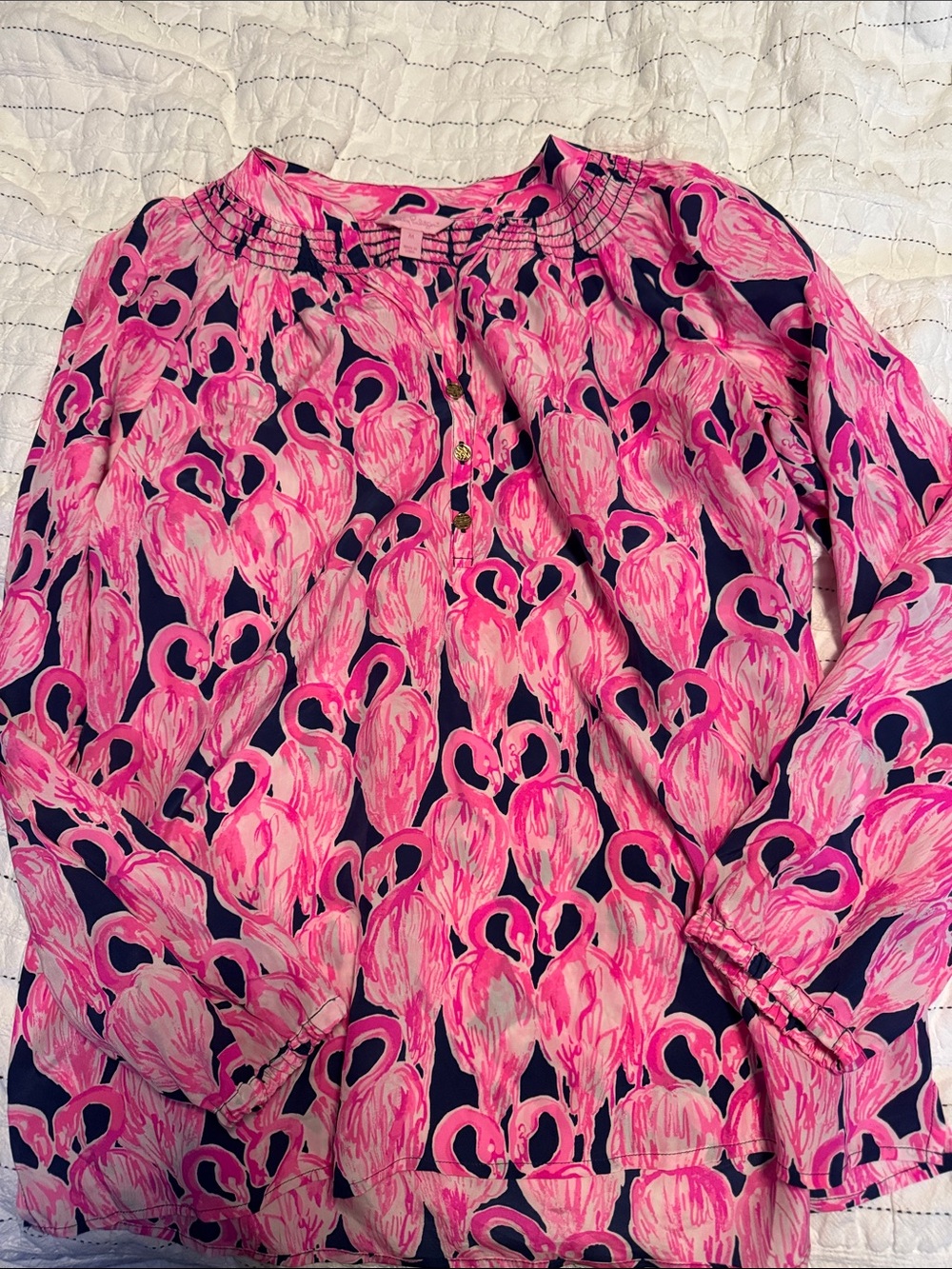 Lilly Pulitzer Pink & Navy Flamingo Print Elsa Top